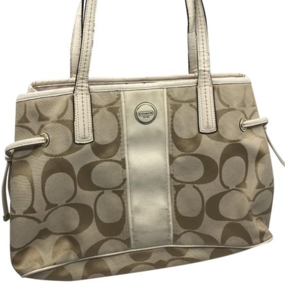Coach Handbags - Coach Tan Cream Medium Fabric Shoppers Tote Bag